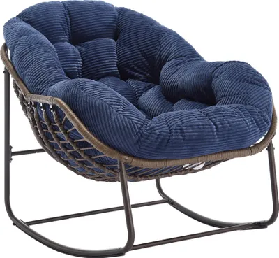 Image de Fauteuil à bascule en rotin Sweiko Outdoor, siège à bascule rembourré avec dossier pour entrée, salon, patio, jardin