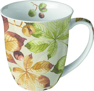 Produktbild von Tasse aus Porzellan Castanea - Herbstblätter softfarben 0,4L, Höhe 10,5cm