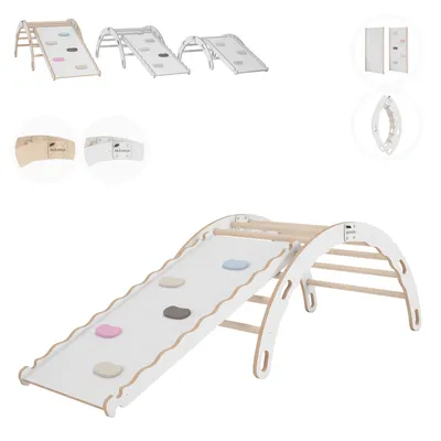 Produktbild von MAMOI® Kletterbogen mit rutsche, Kletterdreieck, Baby klettern, Regenbogenwippe aus holz, Holzbogen für Kinder, Rutschbrett für spielplatz