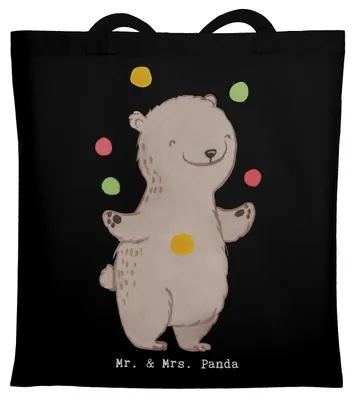 Produktbild von Mr. & Mrs. Panda Schultasche Bär Jonglieren - Schwarz - Geschenk, Tasche, Shopping, Tote Bag, Tragetasche, Jongleur, Zirkus, Artistik, Jutebeutel