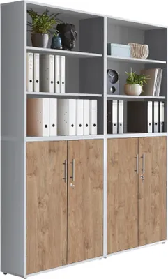 Produktbild von Aktenschrank TABOR 11 in lichtgrau / Gold Harbor Oak, Schrankwand, Büroschrank, abschließbar, Metallgriffe