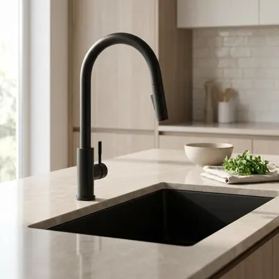 Immagine prodotto di Miscelatore da cucina nero opaco con doccetta estraibile, modello PS8045-10 Pure.Sink