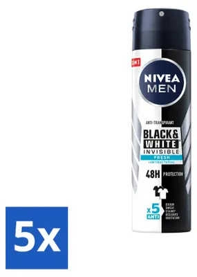 Produktbild von 5 x NIVEA MEN Deodorant Spray Black & White Invisible Fresh 150 ml - Vorteilspackung - 5 Stücke