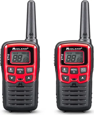 Immagine prodotto di Midland XT10 - 2 Radio Ricetrasmittente Pmr446 Senza Licenza, il tuo primo Midland,  Walkie Talkie con 16 canali, Fino a 4 km di portata, autonomia 5h, colore rosso - Set di 2 Radio, 2 clip d’aggancio a cintura