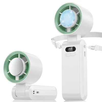 Tragbarer Ventilator, 10 m/s, 5000 mAh, 199 Stufen, LCD, weiß