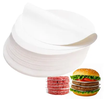 Produktbild von 1000 Stück rundes Burgerpapier, 9 cm Durchmesser, für Burgerpressen, antihaftbeschichtetes Burgerpapier, Backpapier für Hamburgerpresse/Burger-Patty-Presse (1000, 9 cm)