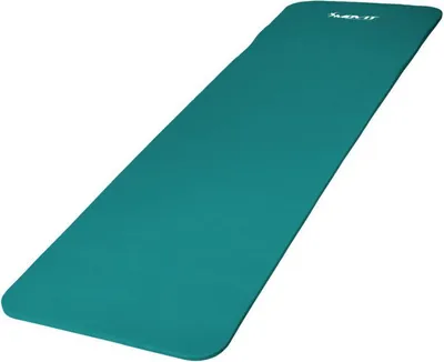 A teal yoga mat is shown on a white background.