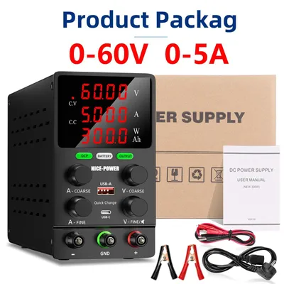 Produktbild von Labor-Netzgerät Batterieladegerät - Einstellbare Stromversorgung - Auto-Stopp bei Vollladung - Überstrom Überspannung Kurzschlussschutz - 220V EU Stecker - 60V 5A