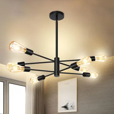 Produktbild von Hängelampe Modern 8 Flammig,Kronleuchter Metall E27 Industriell,Deckenleuchte Pendelleuchte Wohnzimmer Schlafzimmer Esszimmer(ohne Leuchtmittel)