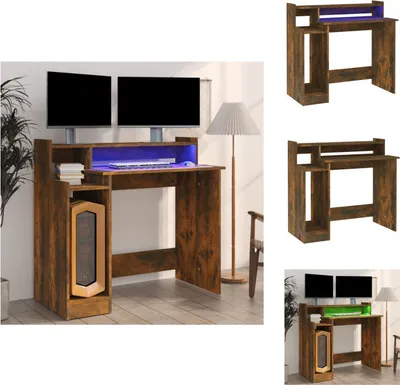 Produktbild von vidaXL Schreibtisch mit LEDs Räuchereiche 97x45x90 cm Holzwerkstoff - Schreibtische