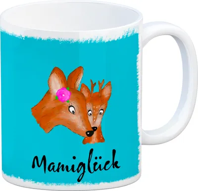 Produktbild von Kaffeetasse für Kinder mit Reh Motiv und Schriftzug - Mamiglück in Türkis