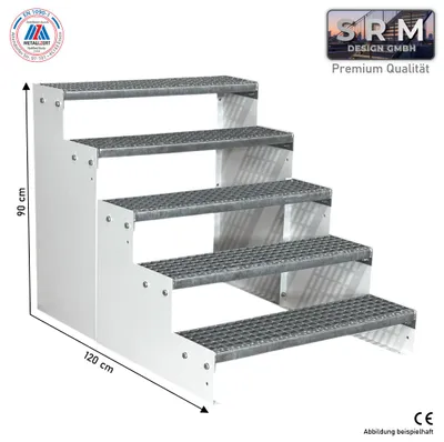 Produktbild von 5 Stufen Standtreppe Modell 2 Weiß, Breite 160 cm, Höhe 90 cm ohne Geländer
