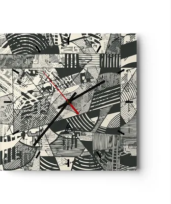 Produktbild von Wanduhr - Quadrat - Glasuhr - Abstraktion Vintage Schwarz - 40x40cm - Schleichendes Uhrwerk - Lautlos - zum Aufhängen bereit - Dekoration Modern - Wanddekoration aus Glas - C3AC40x40-5052