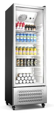 Image de Klarstein GrandCooler 270 L réfrigérateur à boissons - Vitrine Réfrigérée avec Porte Double Vitrage, Porte aluminium, Éclairage LED Blanc/Bleu, Thermostat 0°C à 10°C, 4 Étagères, Roues Pivotantes