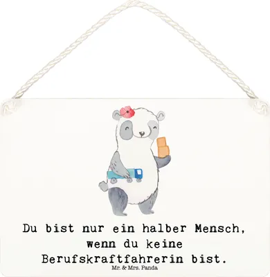 Produktbild von Mr. & Mrs. Panda Schild Berufskraftfahrerin Herz DIN A6 - Weiß - Geschenk, kleine aufmerksamkeit, Wandbild Holz, holzbild, Holzschild, Türschild