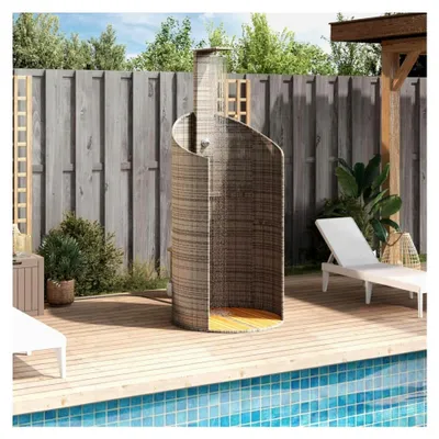 Produktbild von Gartendusche Grau 100x100x241,5 cm aus Poly Rattan und Akazienholz - Freiluft-Dusche für Garten und Terrasse, stabil und benutzerfreundlich