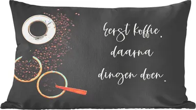 Produktbild von MuchoWow® Zierkissen Sofakissen Wohnzimmer Dekokissen 60x40 cm Erst der Kaffee, dann die Arbeit - Zitate - Sprichwörter - Kaffee - Kopfkissen - Polster mit Foto
