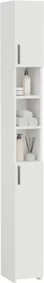 Produktbild von Badschrank Schmal, Badezimmerschrank, 2 Türen, Weiß | Hochschrank für Badezimmer, Freistehender Aufbewahrungsschrank, Regal für Bad, Küche und Wohnzimmer