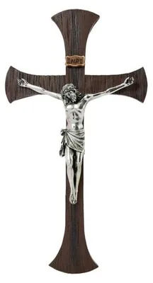 Kruzifix Christus silber handbemaltes Harz 40 cm
