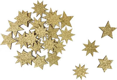 Produktbild von Oblique Unique Holz Sterne Deko Set Holzdeko Weihnachtsdeko Tischdeko Streudeko für Weihnachten - gold