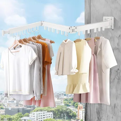 Imagen del producto de Secadora de bastidor Montaje en pared - Ropa varilla plegable - Lavado de secado - Diseño extensible - 120 cm - Blanco