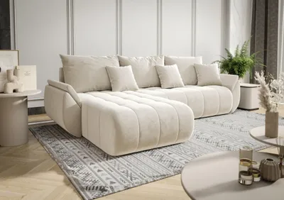 Produktbild von Ecksofa Schlafsofa AKITA Stoff Monolith Creme Ottomane Links