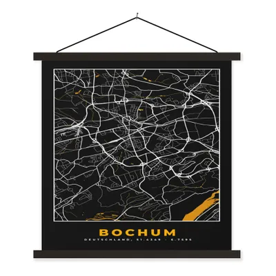 Produktbild von MuchoWow® Textilposter Bochum - Stadtplan - Karte - Gold - Deutschland 60x60 cm mit schwarzem Rahmen - Posteraufhänger