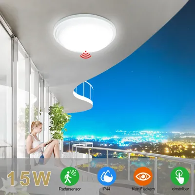 Produktbild von XMTECH 15W LED Deckenleuchte Kaltweiß Deckenlampe mit Radar Sensor φ22cm LED Panel Zimmerlampe für Küche Wohnzimmer Balkon Flur