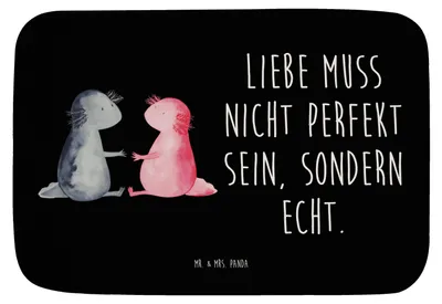 Produktbild von Mr. & Mrs. Panda Badezimmer Matte Axolotl Liebe - Schwarz - Geschenk, Bad Fußmatte, Badematte, Valentinstag, Badvorleger, Freund, Lurch, duschmatte, Badteppich