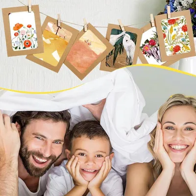 Produktbild von Papier-Fotolisten 30 Stück - 11,5 x 15,5 cm Kraftpapier Wanddekoration mit Mini Holzklammern