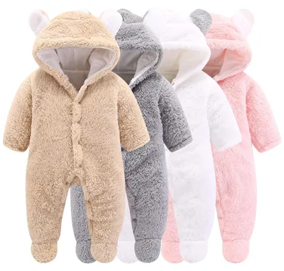 Productafbeelding van Omgoods - Fleece Winter Jumpsuit voor Pasgeborenen met Cartoonbeer Motief