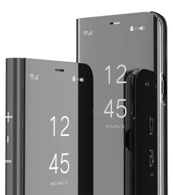 Flip-Hülle mit Spiegel & Ständer für iPhone 14, schwarz
