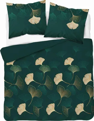 Produktbild von Satin Bettwäsche 220x200 Goldene Blumen auf Grün