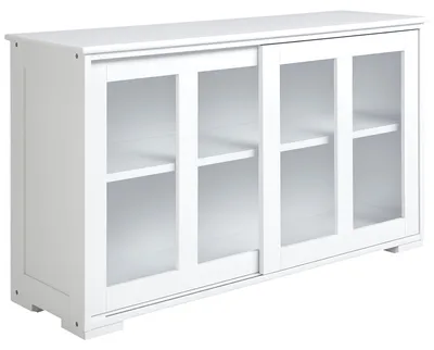 Produktbild von Modernes Kš¹chen-Sideboard, Beistellm?bel mit 2 Glasschiebetš¹ren und verstellbarem Einlegeboden, 107 x 33 x 62,5 cm, Wei?
