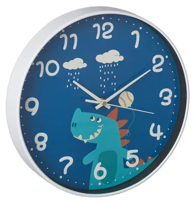 Dino-Kinderwanduhr, Ø 29,5 cm, analog, blau