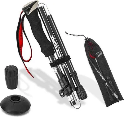 Produktbild von Famanu Trekkingstöcke verstellbar 110-130 cm - Gummispitze - Schneeteller - Tragetasche - Faltbare Wanderstöcke - Schwarz