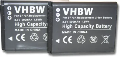 Produktbild von vhbw 2x Akku Ersatz für Samsung BP70a für Kamera (500 mAh, 3,6 V, Li-Ion)