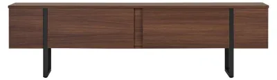 Produktbild von Skye Decor, Hochwertiger TV-Ständer, Walnuss und Schwarz, 180 x 50 x 30 cm | 100% melaminbeschichtete Spanplatte, 18 mm dick | Modernes, industrielles Design für Ihr Zuhause.