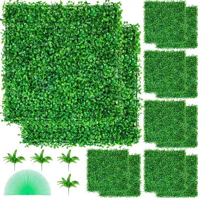 Image de Mur végétal artificiel, 12 éléments, 50 x 50 cm, haie brise-vue, verdure artificielle, panneaux de buis artificiels en PE, mur brise-vue avec plantes artificielles 50 x 50 cm, haie brise-vue, décoration murale, mur végétal