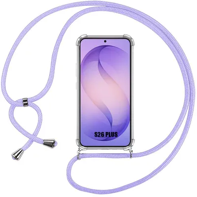 Image de Coque pour Samsung Galaxy S26 Plus, Antichoc Protection Renforcée Transparente avec Cordon Violet