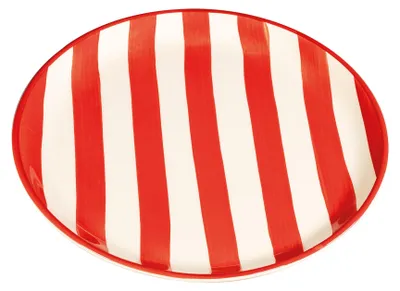 Immagine prodotto di Set 2 Piatti Piani Artigianali Righe Rosso Diametro 28 cm  Italy Design Elegante per Tavola Raffinata Complemento d'Arredo in Vetroceramica