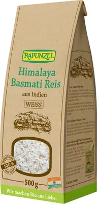 Produktbild von Rapunzel Himalaya Basmati Reis weiß 500 g, Reiskorn, 500 g, Indien, 363 kcal, 1540 kJ, 1,2 g