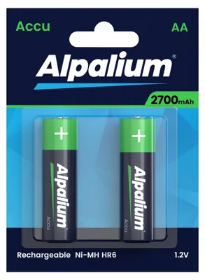 A package of two AA rechargeable batteries.