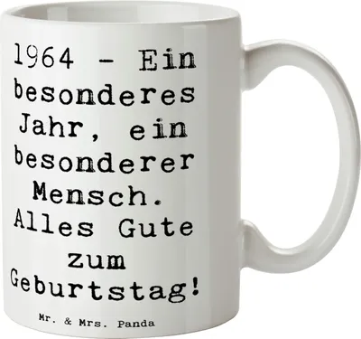 Produktbild von Mr. & Mrs. Panda Pott Spruch 1964 Geburtstag - Weiß - Geschenk, Kaffeetasse, Henkelbecher, Becher, besonderer Mensch, Kaffeebecher, Happy Birthday, Alter, Dankbarkeit