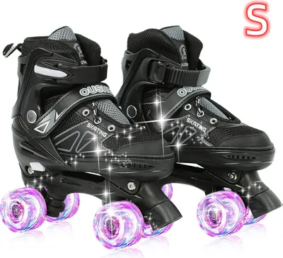 Produktbild von Kinder Rollschuhe mit Leuchtenden Rädern Roller Skates Inline Skates Verstellbar Größe 31-34 (Schwarz)