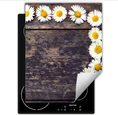 Produktbild von DarHaus Herdabdeckplatte Einteilig Küche Abdeckplatte für Glaskeramikfeld Abdeckung Induktionskochfeld Aufrollbare Matte 40x52 cm, Holz - Blumen