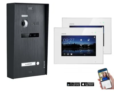 Produktbild von BALTER EVO Aufputz Video Türsprechanlage 2-Draht BUS für 1-Familienhaus 2 x 7" WiFi Touchscreen Monitor und Hauptstromverteiler Weiß Schwarz
