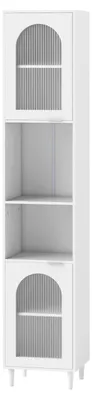 Produktbild von Badezimmerschrank schmal, Hochschrank, Aufbewahrungsschrank, verstellbare Regale, offene Fächer, Glastüren, Küche, 180 cm, Weiß