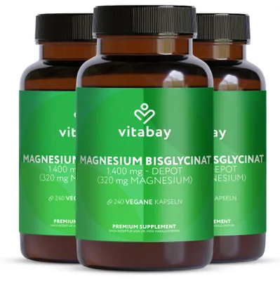Produktbild von Vitabay Magnesium Bisglycinat 1400 mg Depot – 720 vegane Kapseln – 360 Tage