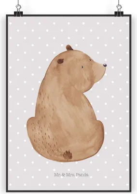 Produktbild von Mr. & Mrs. Panda Bild Bär Schulterblick DIN A5 - Grau Pastell - Geschenk, wandkunst, Wandschmuck, wanddeko, Teddy, Motivation, Selbstachtung, kunstdruck poster, Bären